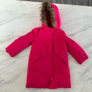 Vibrant Pink Hooded Coat with Faux Fur